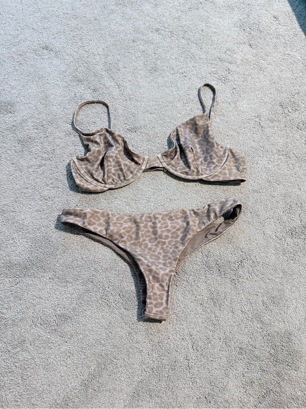 acacia swimwear Taupe Leopard Print Underwire Bikini Set